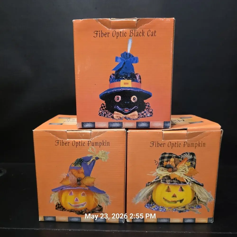 3pc Fiber Optic Halloween Pumpkin Black Cat 8